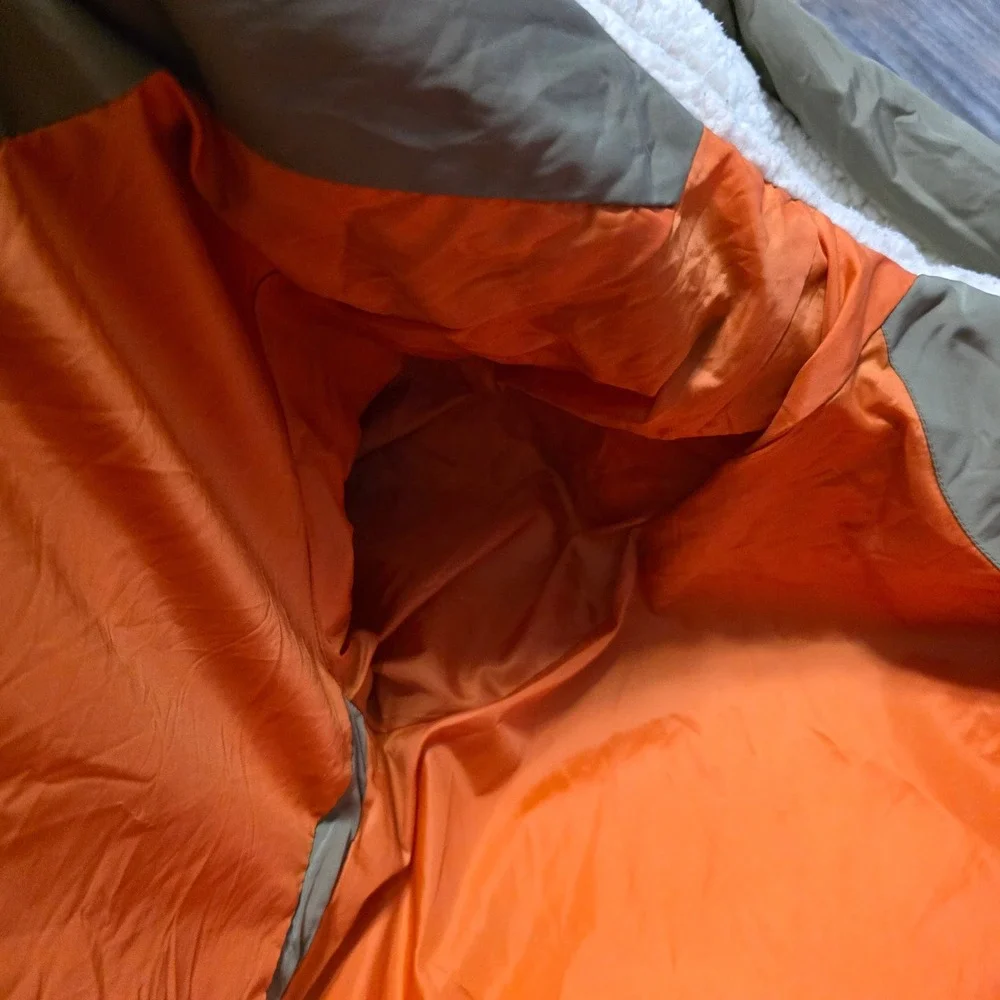 Orolay Thickened Down Jacket Olive Green Orange Lining Sherpa Hood Mens Large